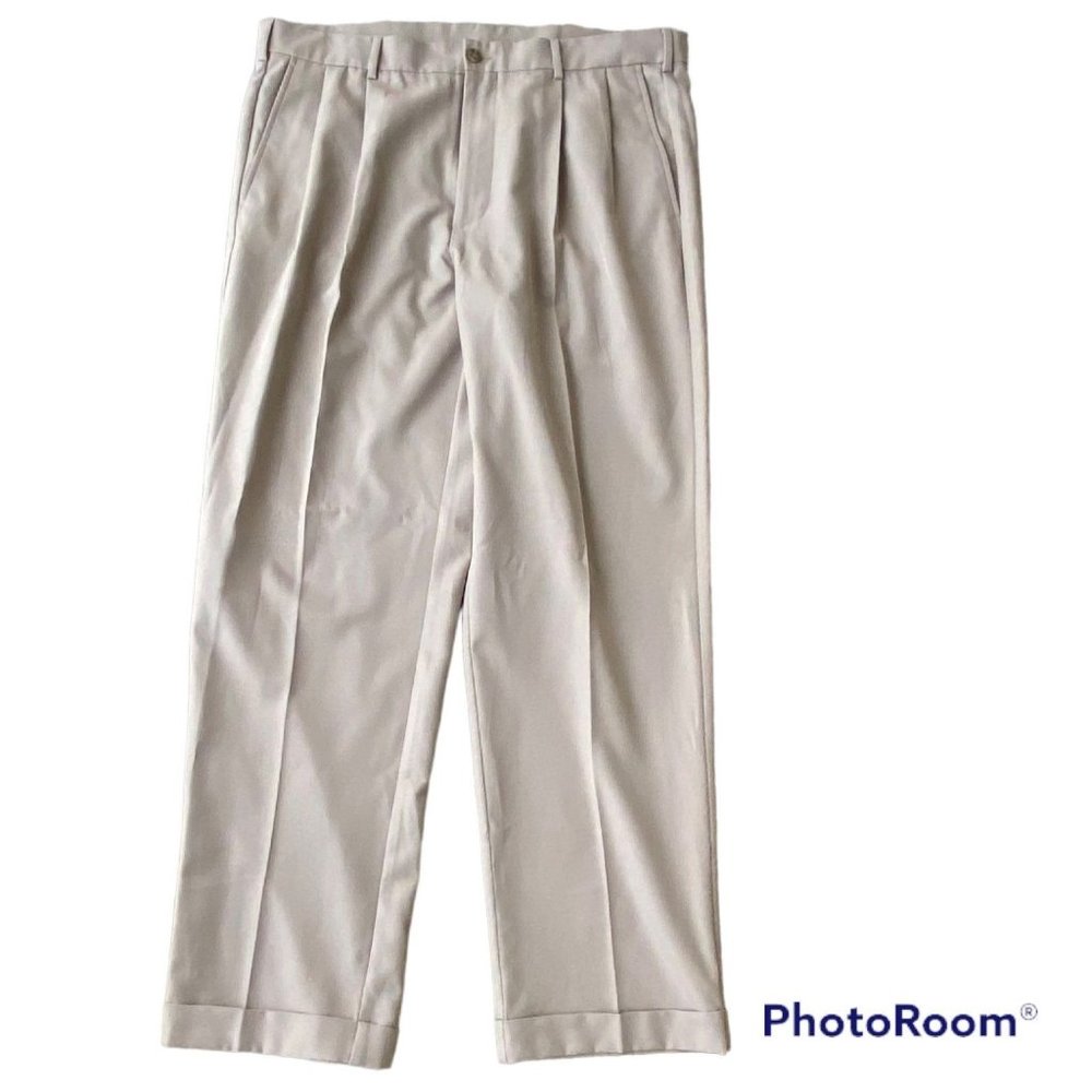 Pro Tour Cool Play Khaki Golf Pants Men Size 38 X 32 Tan Beige Pleated Cuffed